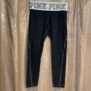 PINK Victorias Secret Black White Rhinestone Yoga Leggings, M